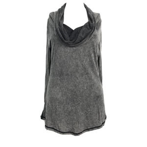 Anama Shirt Womens Sz M‎ Gray Distressed Cowl Neck Laced Cuff Pullover Top
